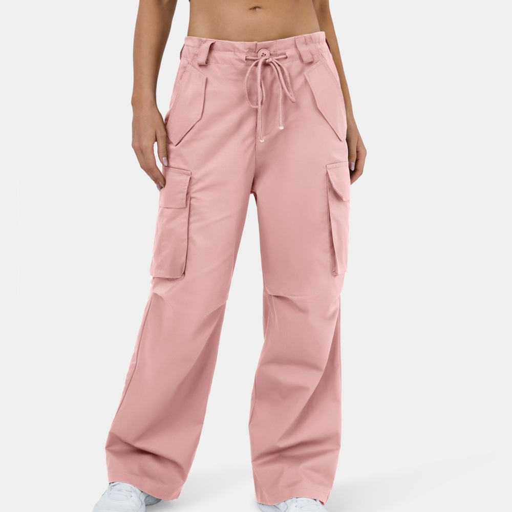 HALARA Drawstring button zip multi pocket wide leg pants